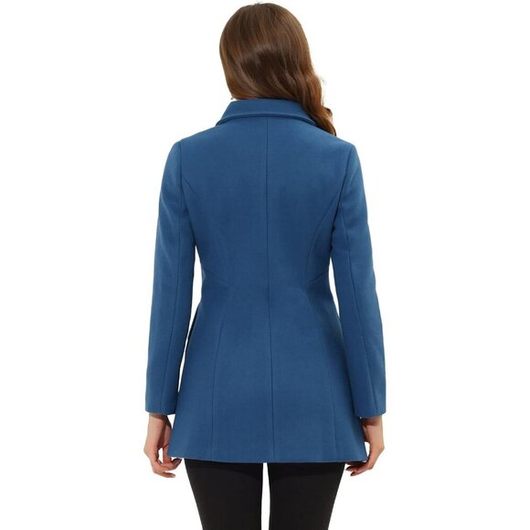 Women's Dark Grey Blue Peter Pan Collar Double Breasted Winter Long Trench Coat - Picture 4 of 5